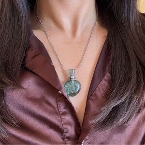 Heart fluorite perfume bottle necklace pendant purple silver necklace